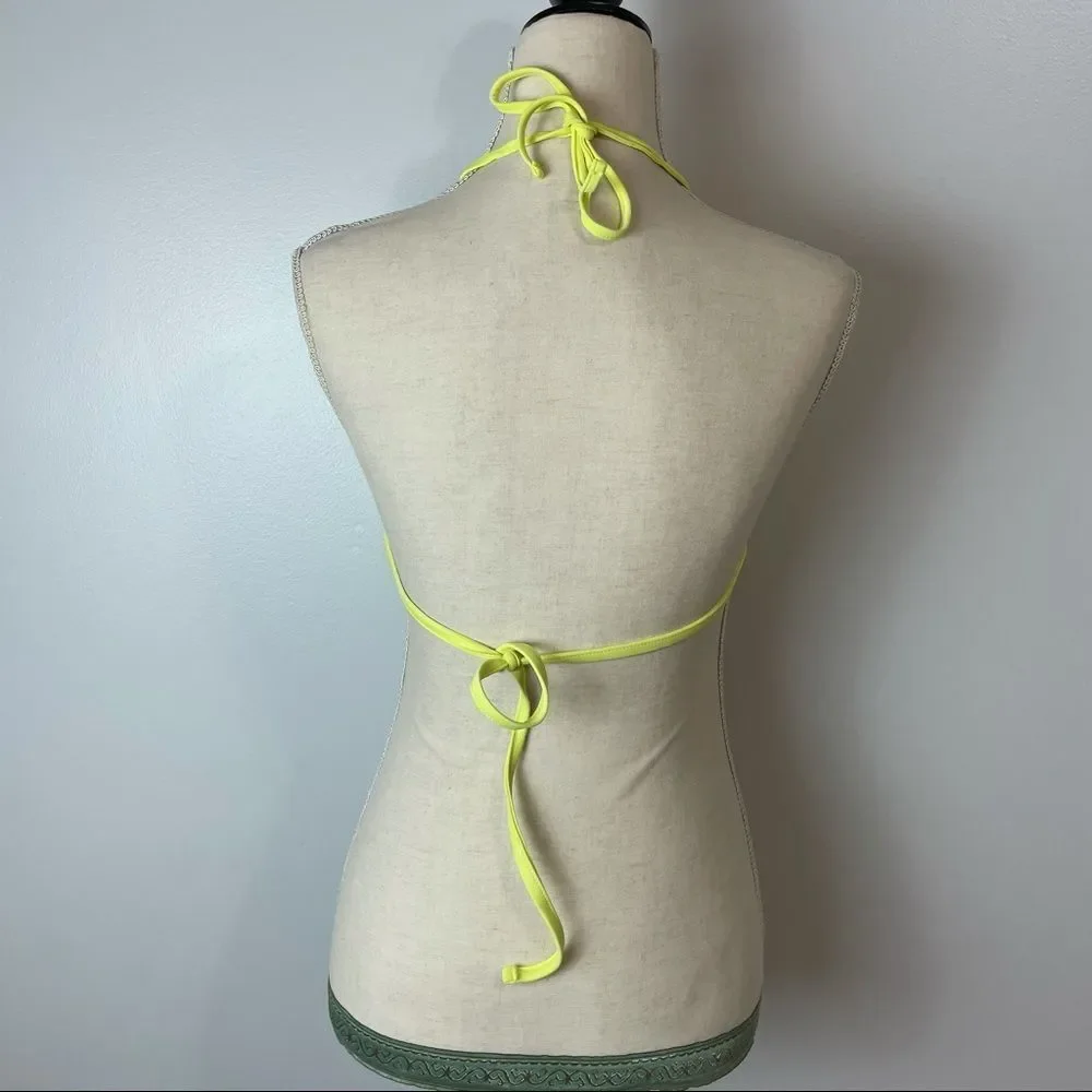 Forever 21 Neon Yellow Triangle Bikini Top Size L, Adjustable Swimwear